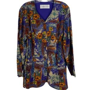 Vintage Amato Vibrant Abstract Floral Button Up Blouse